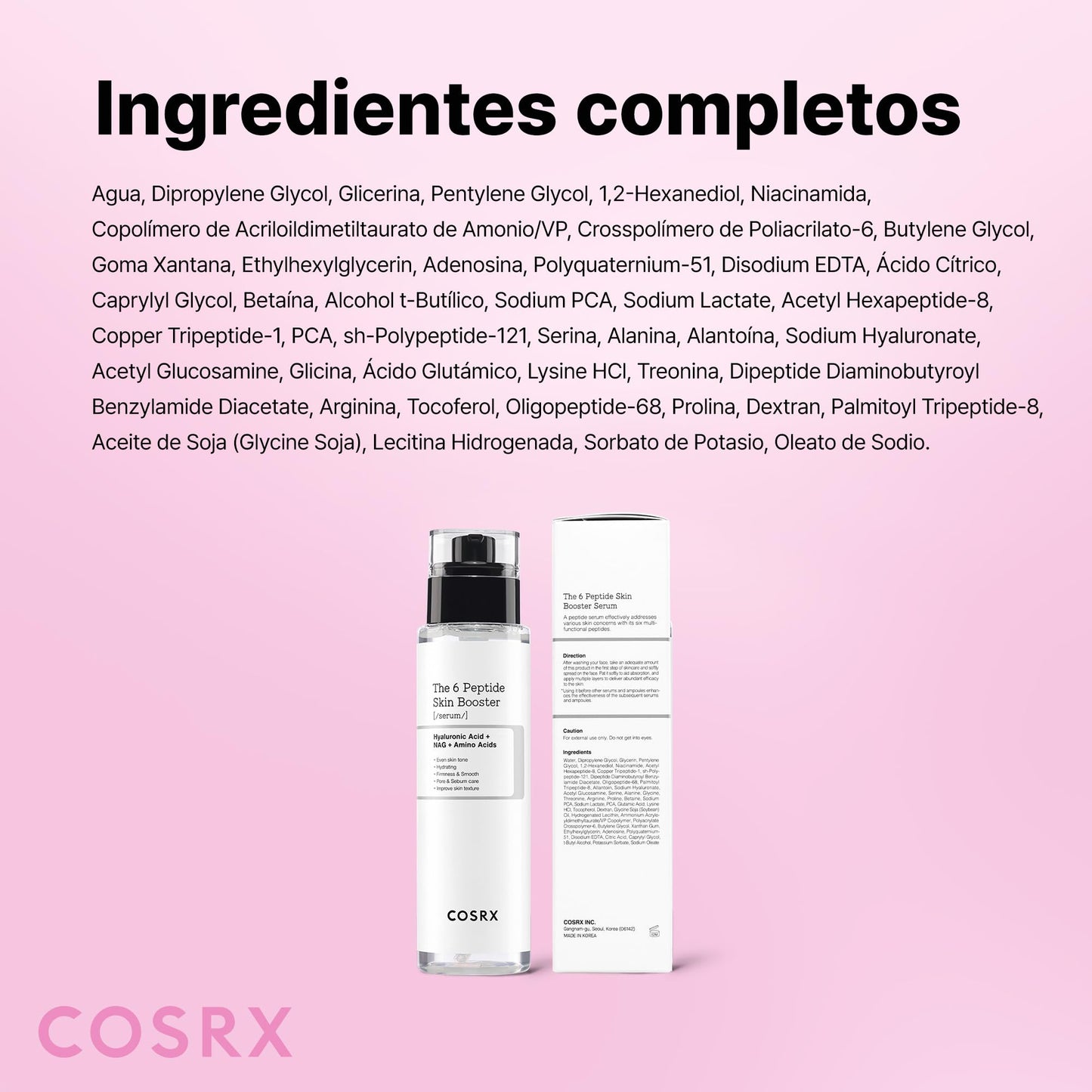 COSRX Tónico Sérum de 6X Peptidos Collagen Booster, Niacinamida y Ácido Hialurónico, Esencia Facial Potenciadora de Renovación Cutánea, para Todo Tipo de Piel, Libre de Parabenos, Korean Skincare