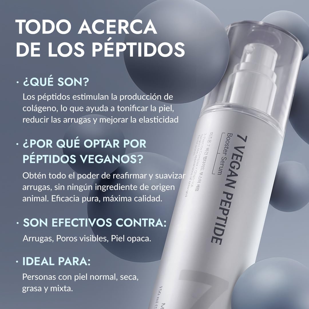 SÉRUM POTENCIADOR CON 7 PÉPTIDOS 150ML – Booster Serum, Brillo Instantáneo Glass Skin, Refinamiento de Poros, Hidratación Duradera, Skincare Vegano Coreano