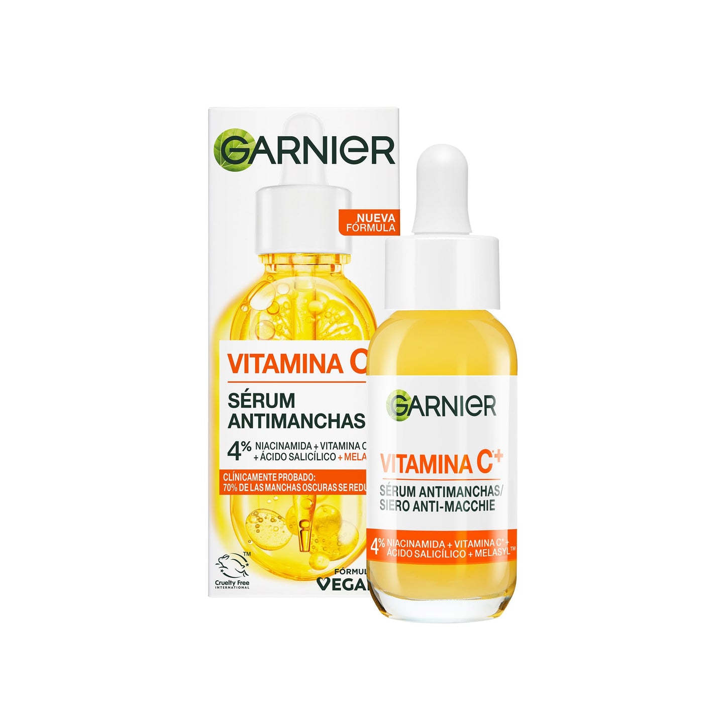 Garnier SkinActive Vitamina C Sérum Antimanchas de Día con 4% de [Vitamina C + Niacinamida + Ácido Salicílico + Melasyl™]. Nº 1 del mundo. Reduce el 70% de las manchas oscuras en solo 5 días. 30 ml