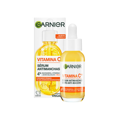 Garnier SkinActive Vitamina C Sérum Antimanchas de Día con 4% de [Vitamina C + Niacinamida + Ácido Salicílico + Melasyl™]. Nº 1 del mundo. Reduce el 70% de las manchas oscuras en solo 5 días. 30 ml
