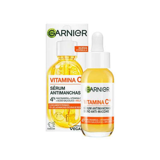 Garnier SkinActive Vitamina C Sérum Antimanchas de Día con 4% de [Vitamina C + Niacinamida + Ácido Salicílico + Melasyl™]. Nº 1 del mundo. Reduce el 70% de las manchas oscuras en solo 5 días. 30 ml