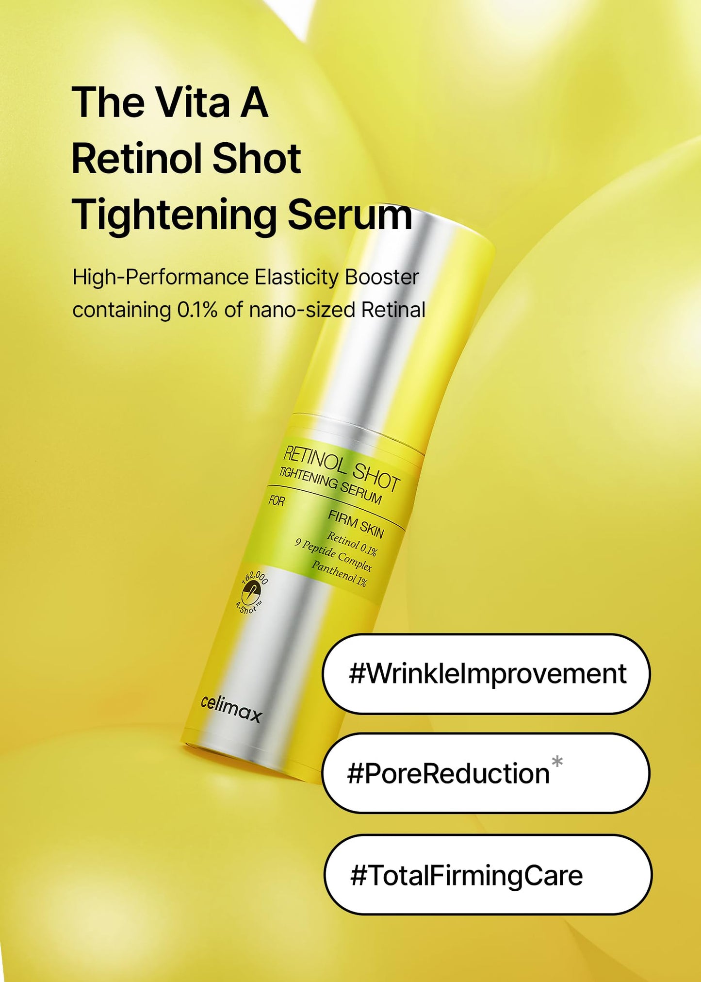 celimax Sérum Reafirmante Vita A Retinol Shot Con Vitamina A Pura, Retinol, Péptidos, Minimizador De Poros, Arrugas Y Líneas De Expresión, Para Una Piel Más Firme (30 Ml)