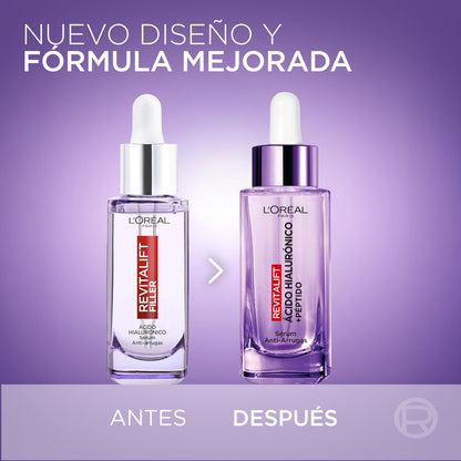 L'Oréal Paris Revitalift Filler Sérum Antiarrugas con Ácido Hialurónico, Péptidos. Nº1 del Mundo. Hidratación Duradera y Profunda. Ilumina y Rellena en 1H. Inspirado en Cosmética Coreana, 30ml