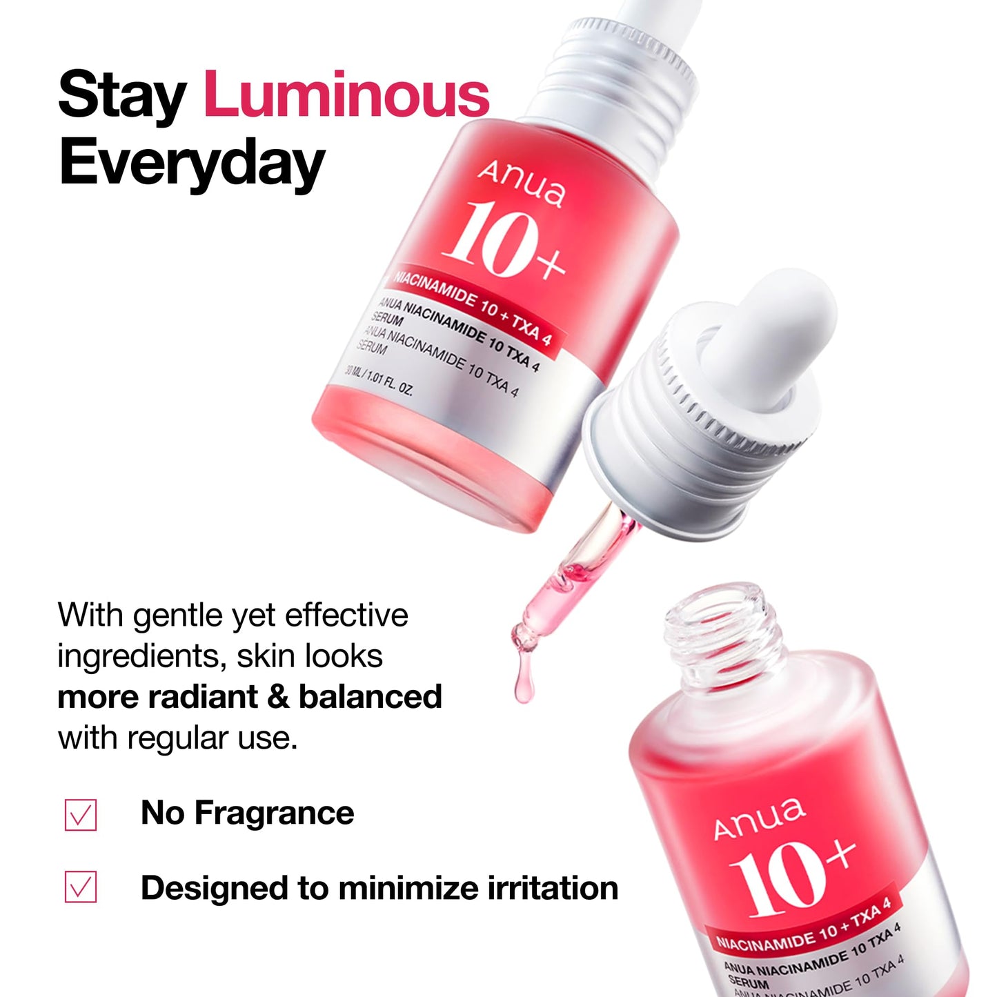 ANUA Niacinamide 10 + TXA 4 Serum, Hyaluronic Acid, Tranexamic acid, Vitamin B12, Facial Serum for Glass Skin, Clarifying, Radiant Complexion with Natural Color, Korean Skin Care (30ml /1.01 fl.oz)