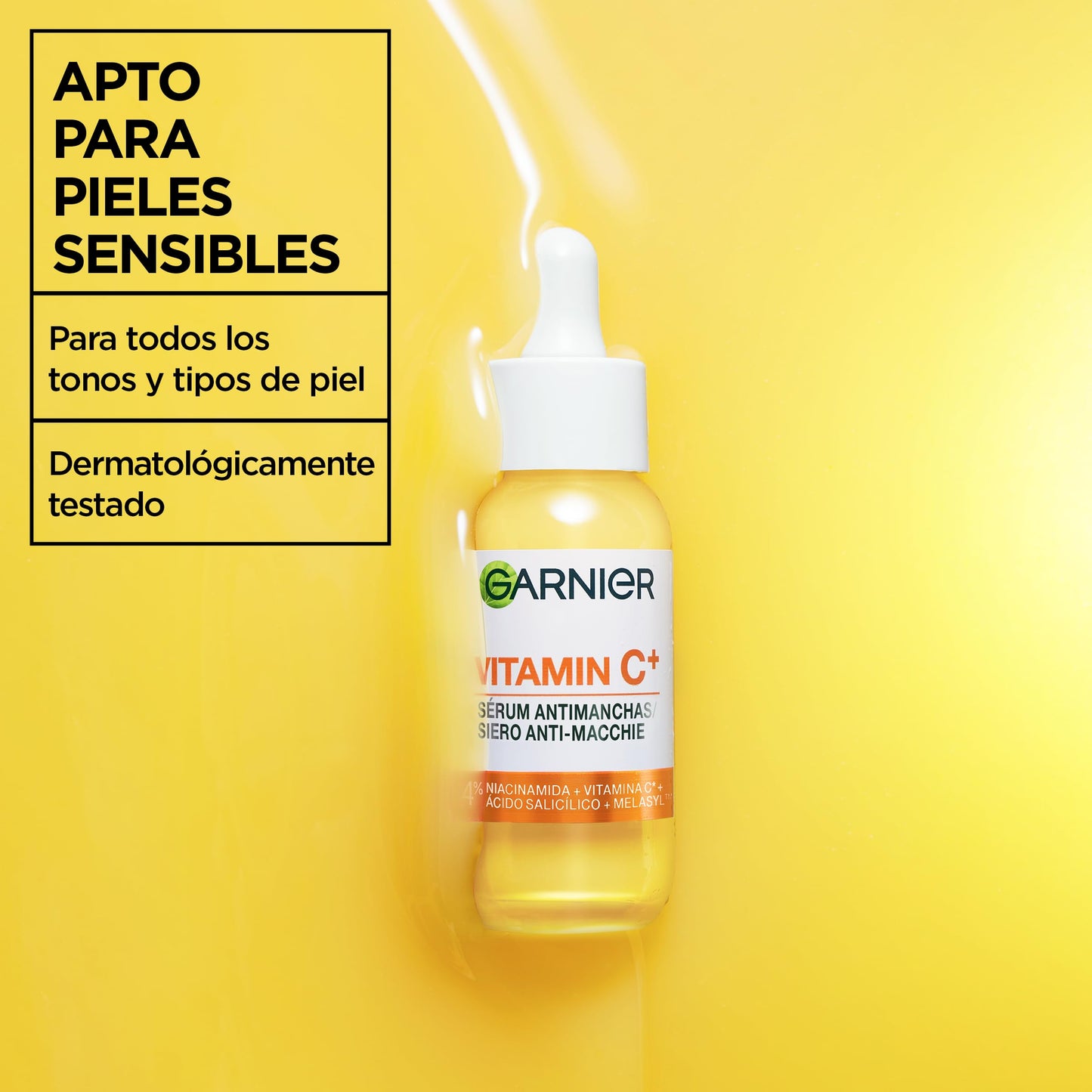 Garnier SkinActive Vitamina C Sérum Antimanchas de Día con 4% de [Vitamina C + Niacinamida + Ácido Salicílico + Melasyl™]. Nº 1 del mundo. Reduce el 70% de las manchas oscuras en solo 5 días. 30 ml