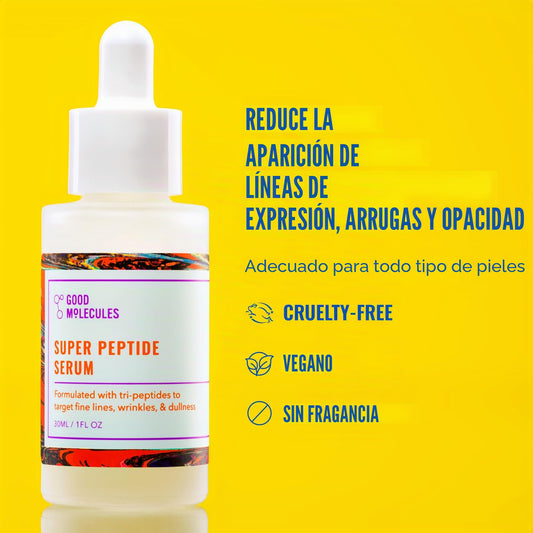Good Molecules Super Peptide Serum - Suero facial antienvejecimiento con péptidos y tripéptidos de cobre para rellenar y reafirmar - Cuidado de la piel a base de agua para la cara