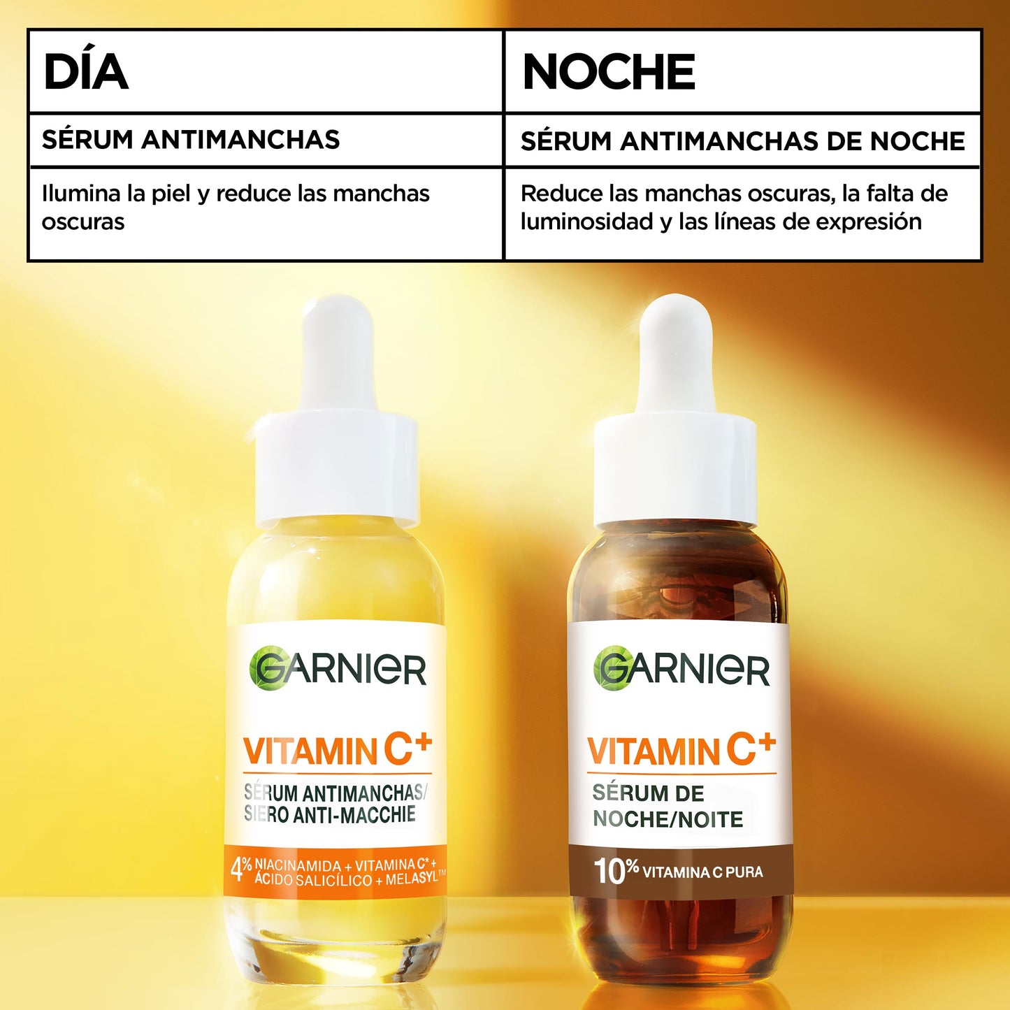 Garnier SkinActive Vitamina C Sérum Antimanchas de Día con 4% de [Vitamina C + Niacinamida + Ácido Salicílico + Melasyl™]. Nº 1 del mundo. Reduce el 70% de las manchas oscuras en solo 5 días. 30 ml