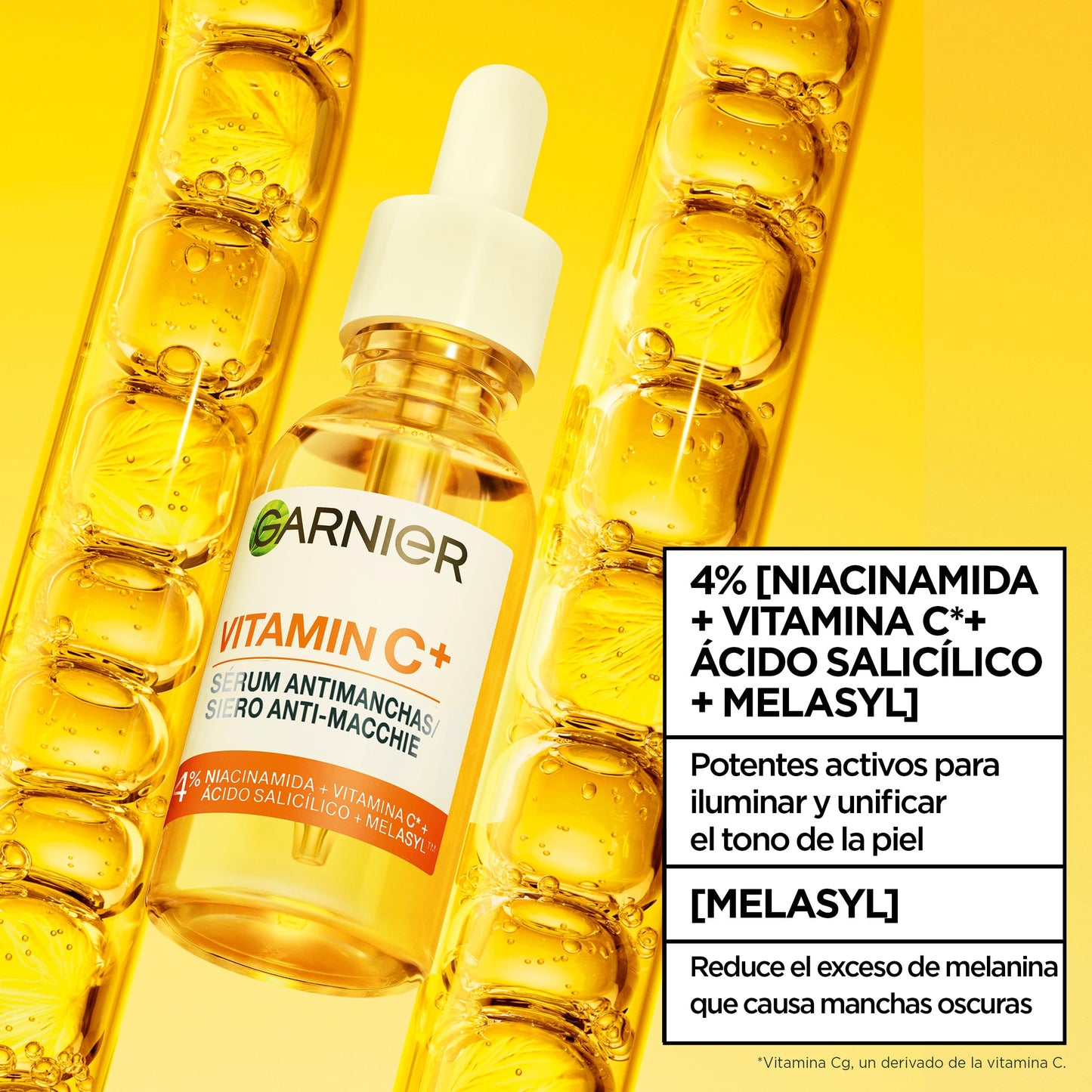 Garnier SkinActive Vitamina C Sérum Antimanchas de Día con 4% de [Vitamina C + Niacinamida + Ácido Salicílico + Melasyl™]. Nº 1 del mundo. Reduce el 70% de las manchas oscuras en solo 5 días. 30 ml