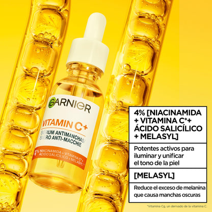 Garnier SkinActive Vitamina C Sérum Antimanchas de Día con 4% de [Vitamina C + Niacinamida + Ácido Salicílico + Melasyl™]. Nº 1 del mundo. Reduce el 70% de las manchas oscuras en solo 5 días. 30 ml